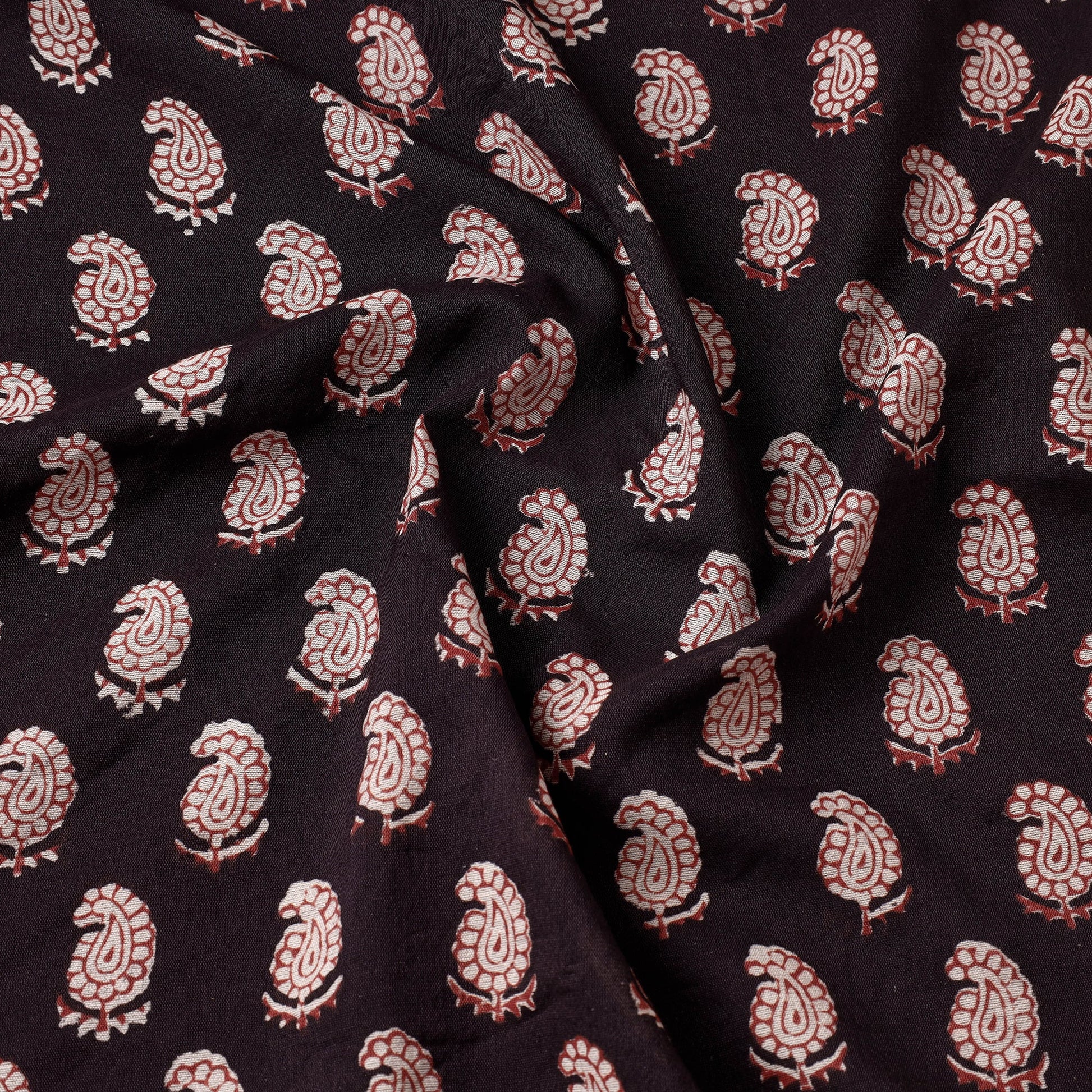 Black - Bagh Hand Block Printed Chanderi Silk Handloom Fabric