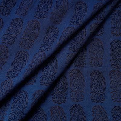 Blue - Bagh Hand Block Printed Chanderi Silk Handloom Fabric