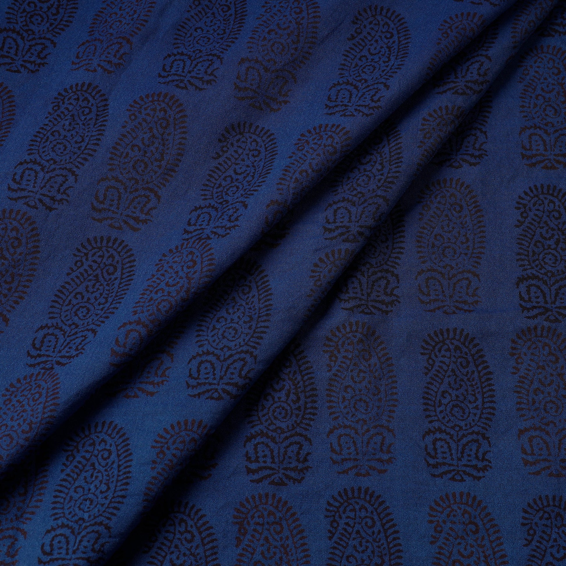Blue - Bagh Hand Block Printed Chanderi Silk Handloom Fabric