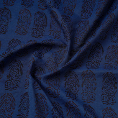 Blue - Bagh Hand Block Printed Chanderi Silk Handloom Fabric