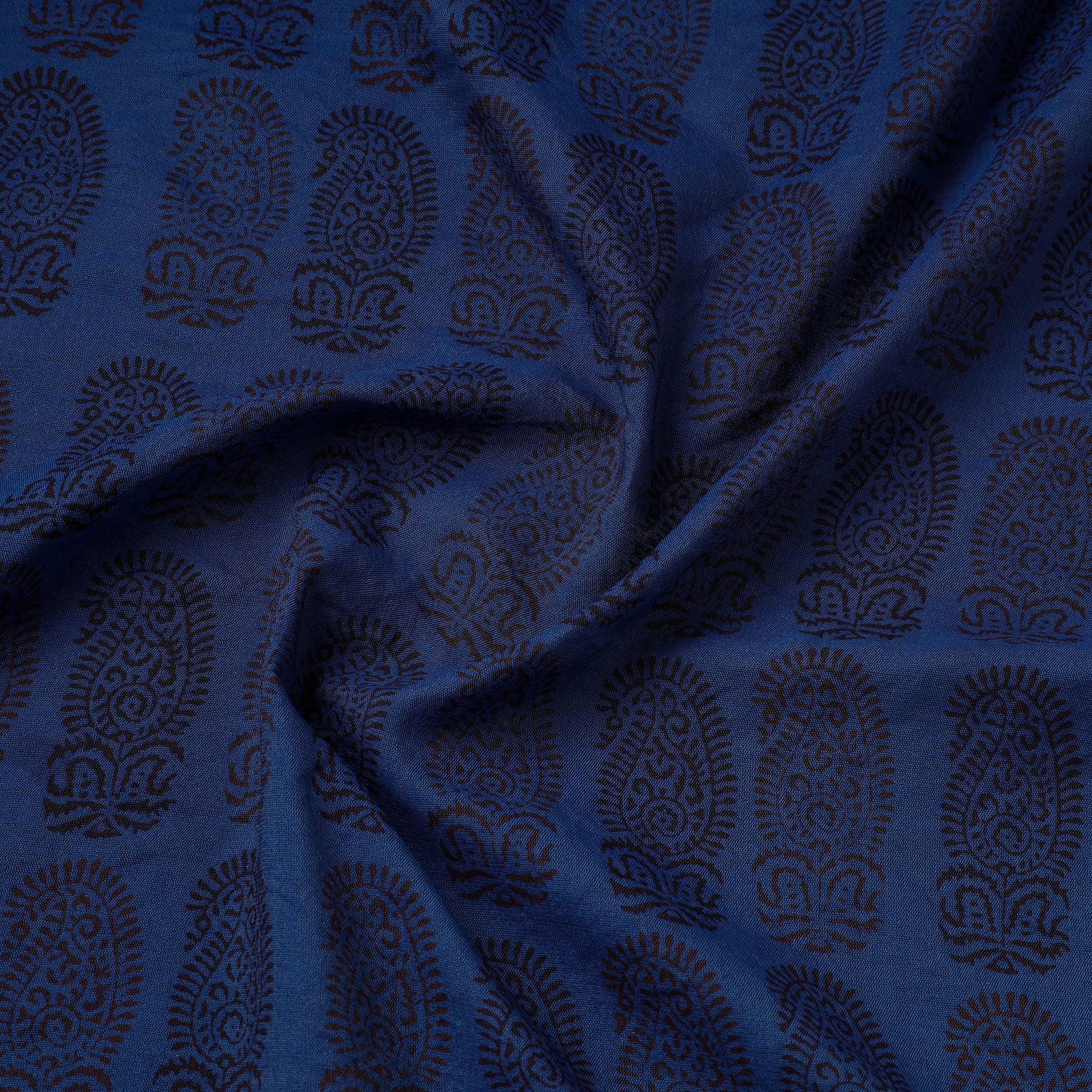 Blue - Bagh Hand Block Printed Chanderi Silk Handloom Fabric