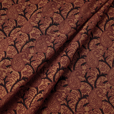 Brown - Bagh Hand Block Printed Chanderi Silk Handloom Fabric