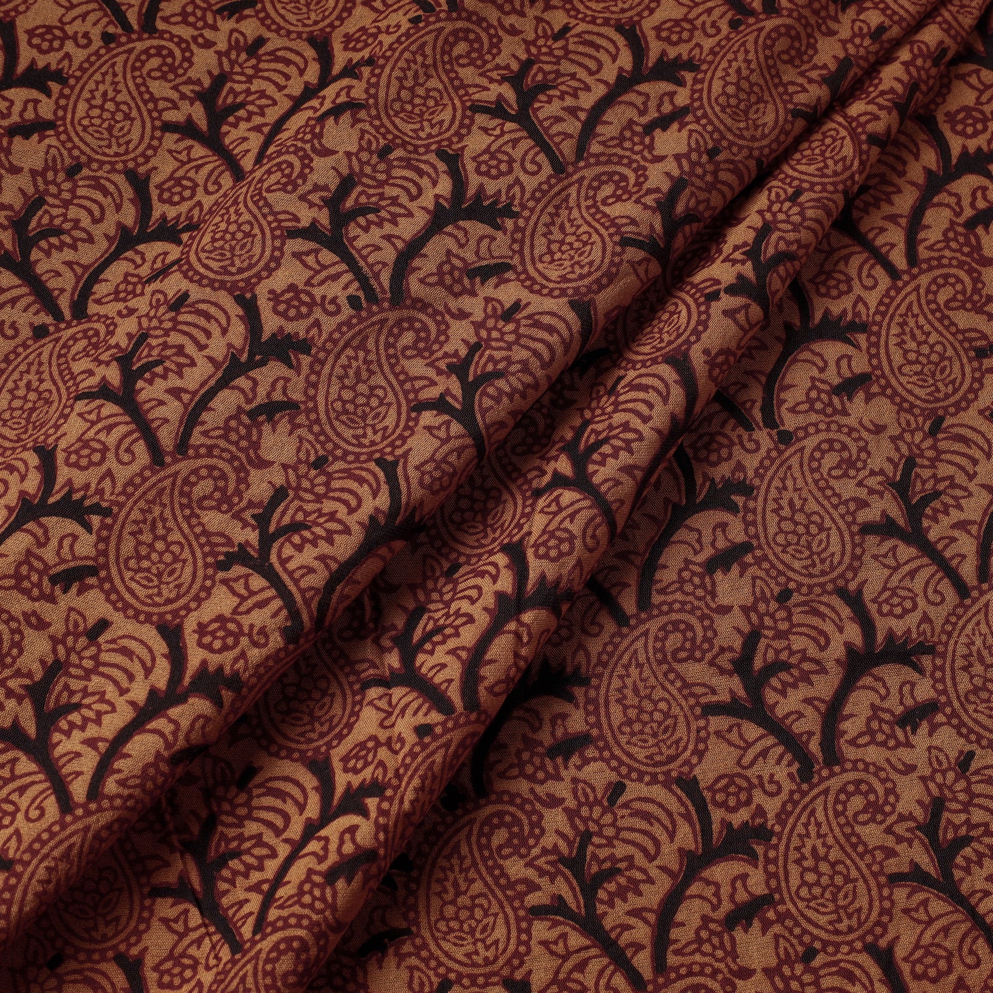 Brown - Bagh Hand Block Printed Chanderi Silk Handloom Fabric