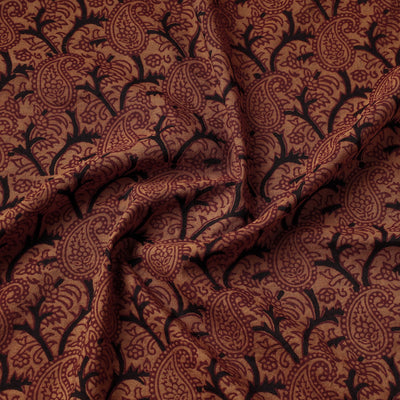 Brown - Bagh Hand Block Printed Chanderi Silk Handloom Fabric
