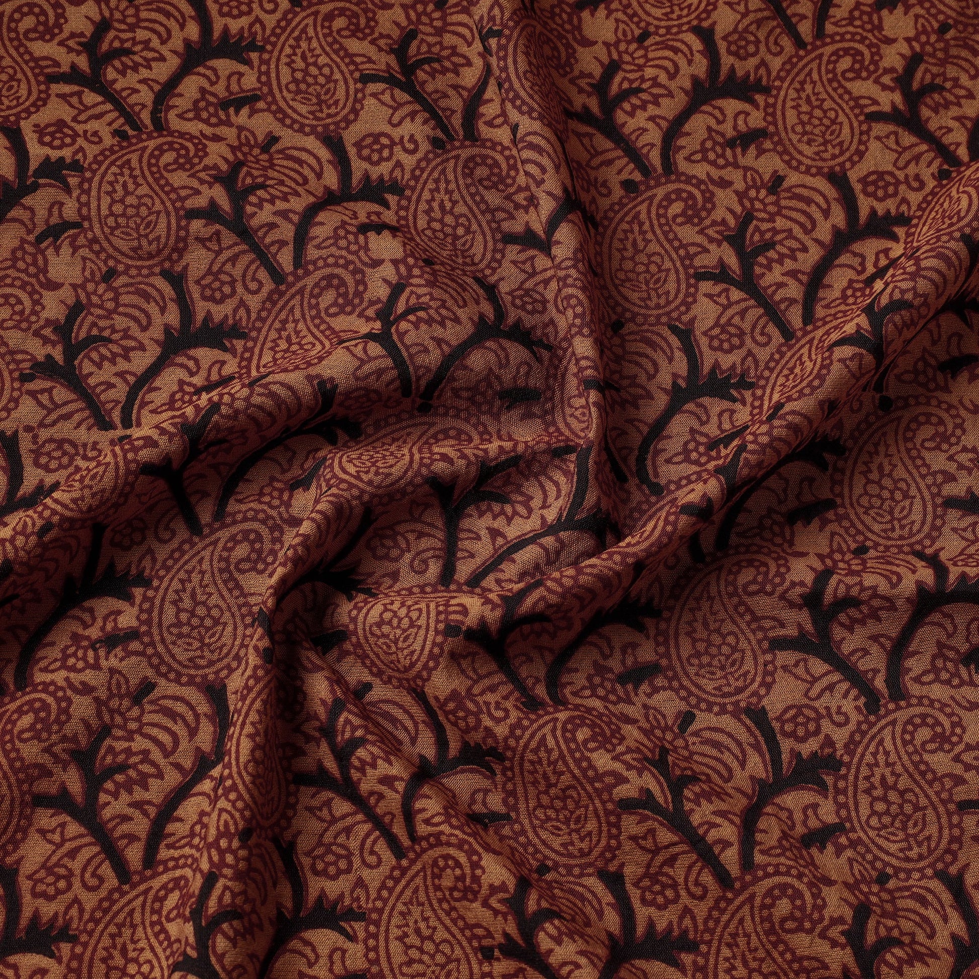Brown - Bagh Hand Block Printed Chanderi Silk Handloom Fabric