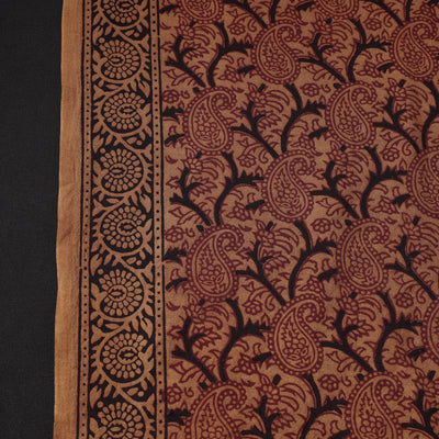 Brown - Bagh Hand Block Printed Chanderi Silk Handloom Fabric