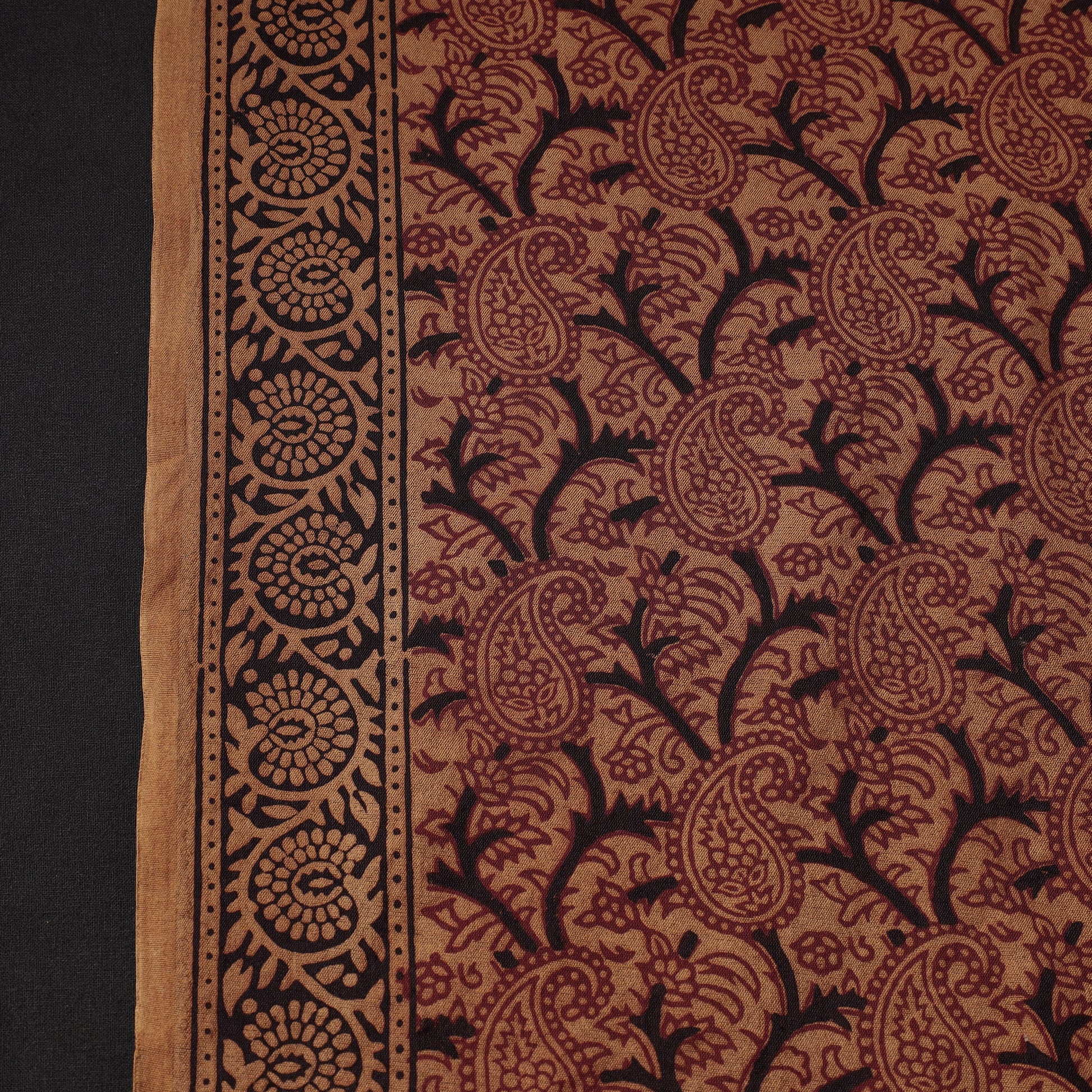 Brown - Bagh Hand Block Printed Chanderi Silk Handloom Fabric