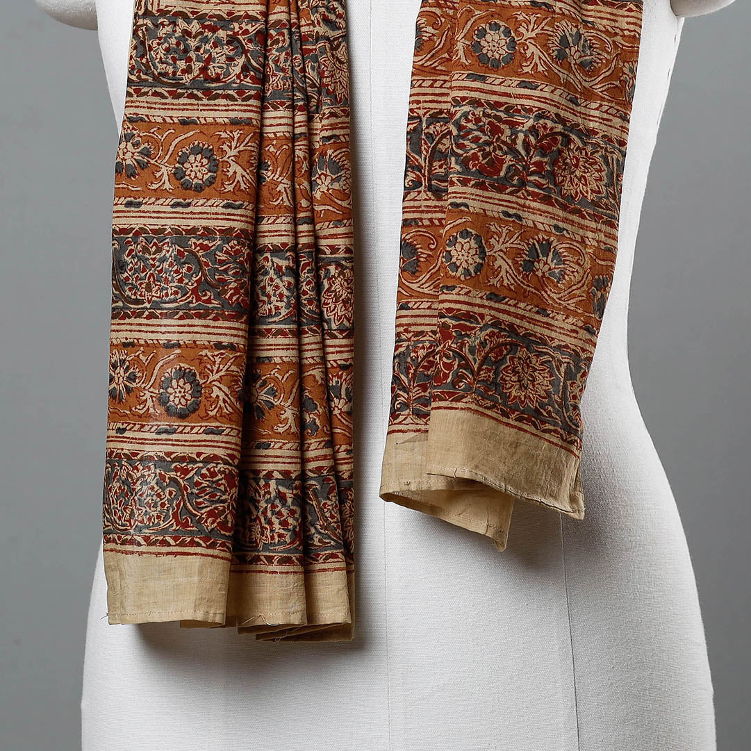 Brown - Kalamkari Block Printed Handloom Mangalagiri Cotton Stole