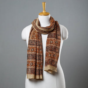Brown - Kalamkari Block Printed Handloom Mangalagiri Cotton Stole
