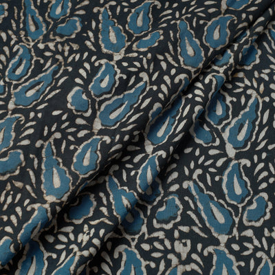 Black - Pipad Block Printed Cotton Fabric