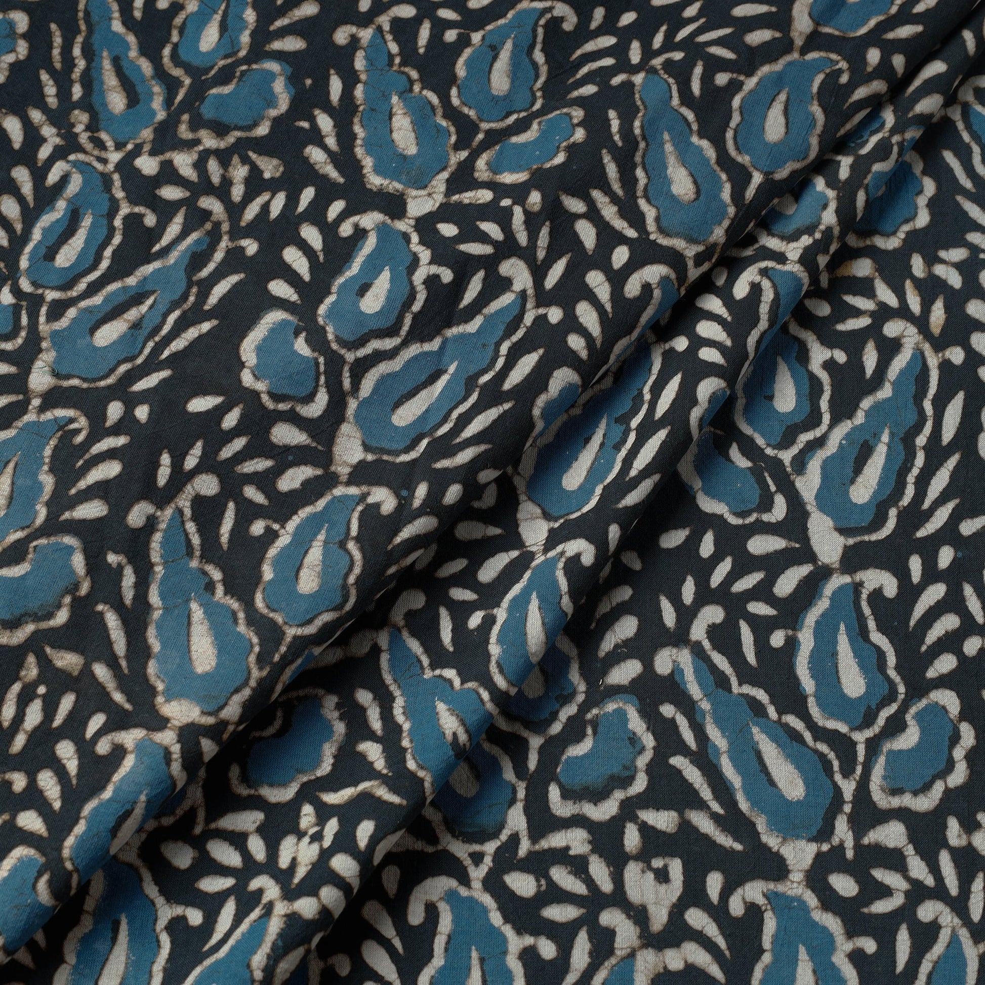 Black - Pipad Block Printed Cotton Fabric