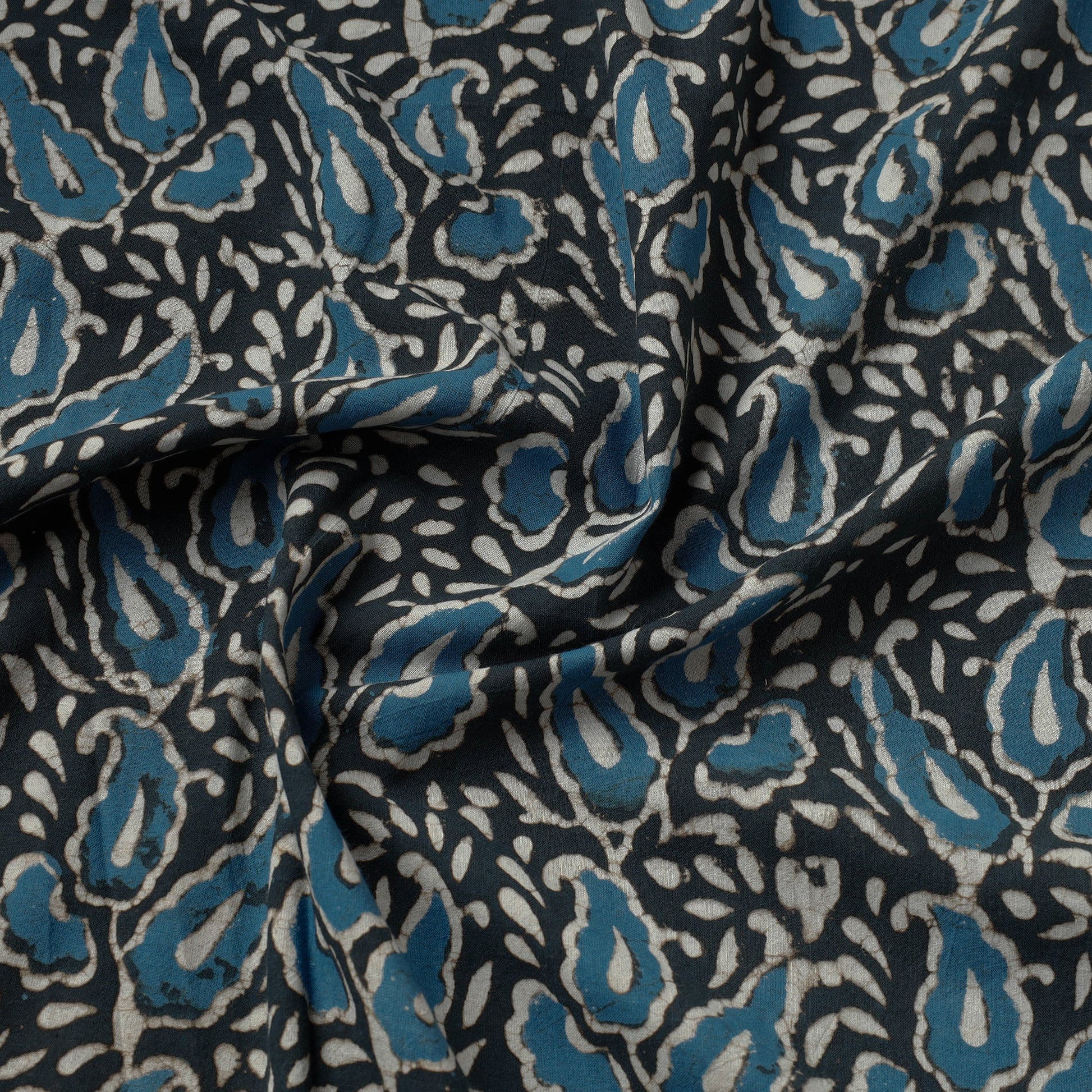 Black - Pipad Block Printed Cotton Fabric