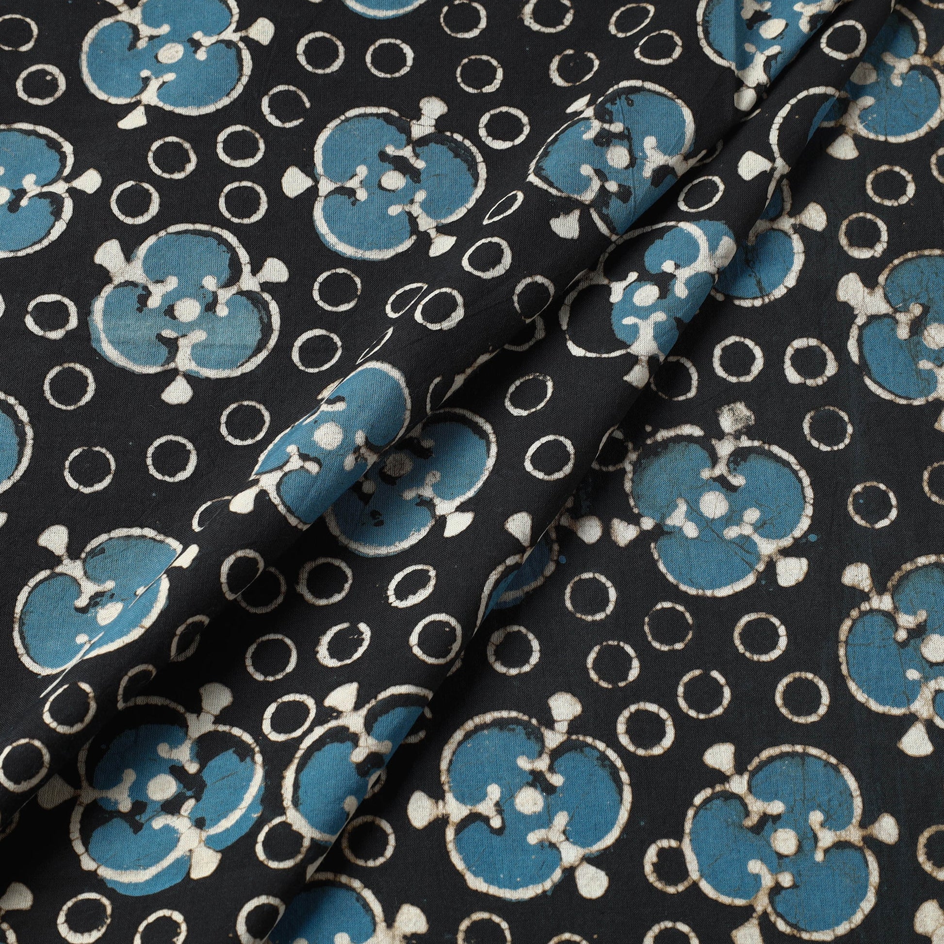 Black - Pipad Block Printed Cotton Fabric