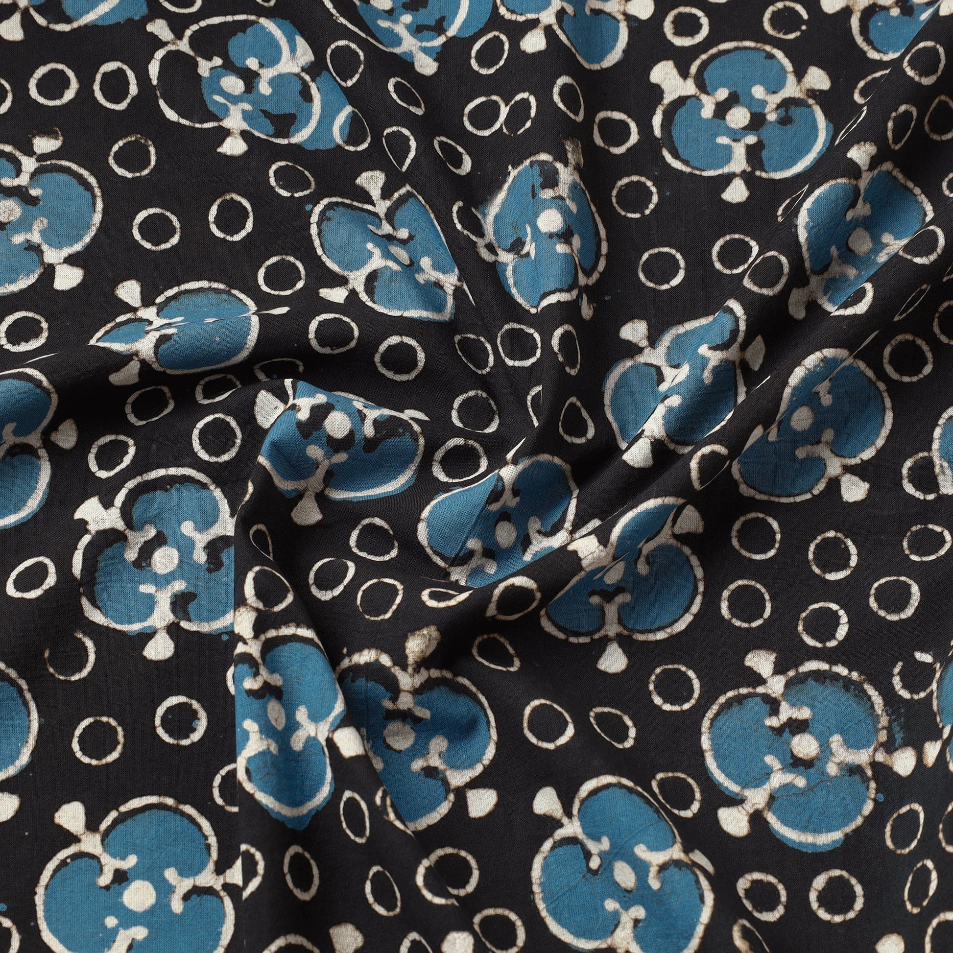 Black - Pipad Block Printed Cotton Fabric