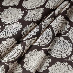 Brown - Beige Peacock Butta Bagru Block Print Cotton Fabric