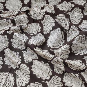 Brown - Beige Peacock Butta Bagru Block Print Cotton Fabric
