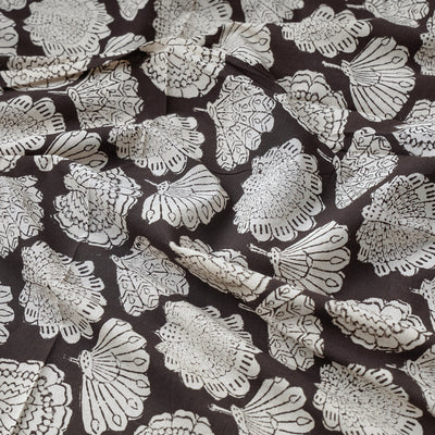 Brown - Beige Peacock Butta Bagru Block Print Cotton Fabric