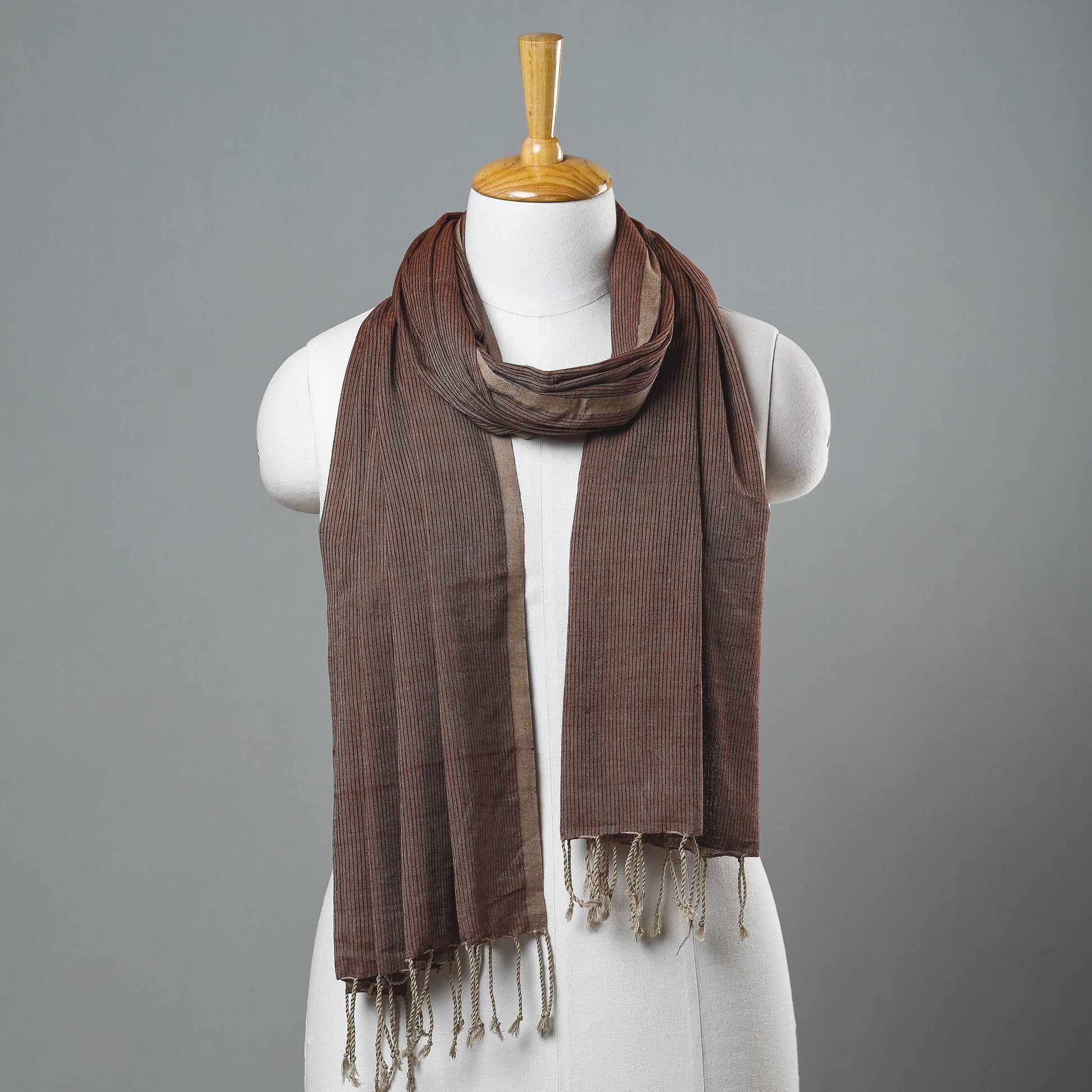 Brown - Mangalagiri Handloom Cotton Stole with Tassels