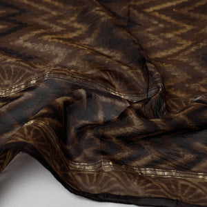 Brown - Bagru Block Printed Chanderi Silk Handloom Stole with Zari Border