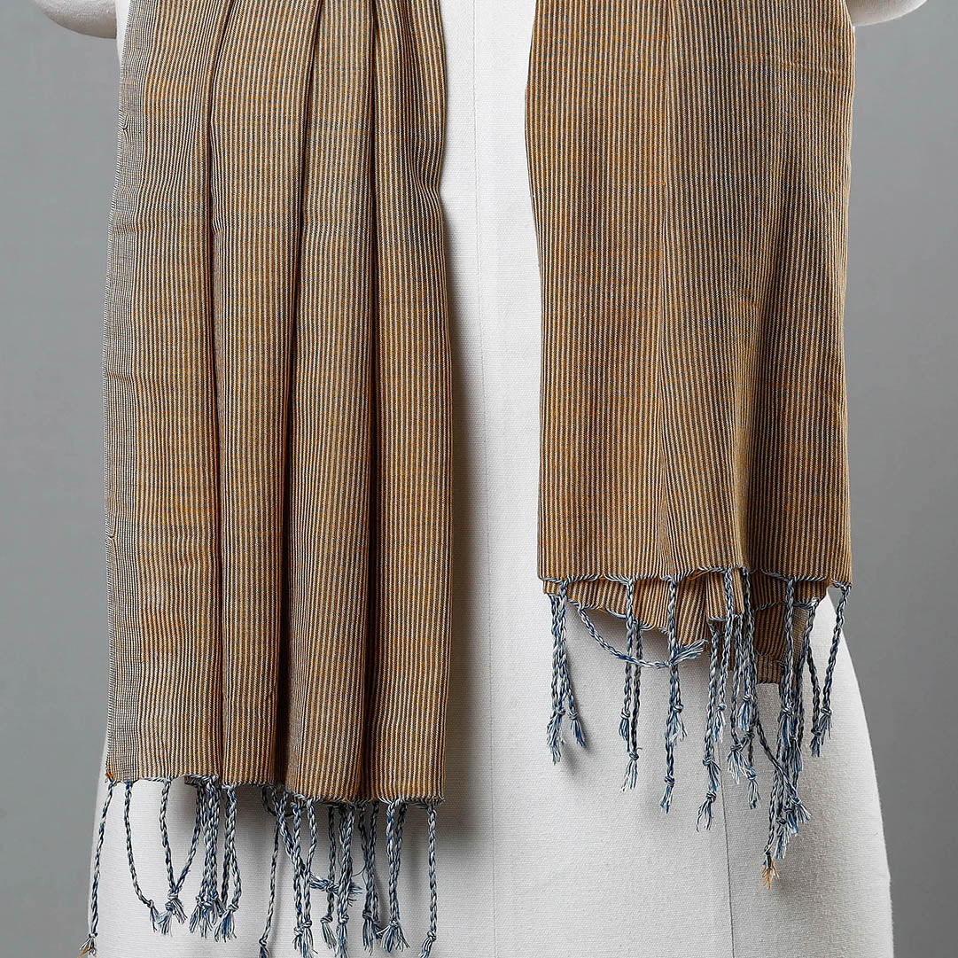 Brown - Mangalagiri Handloom Cotton Stole with Tassels