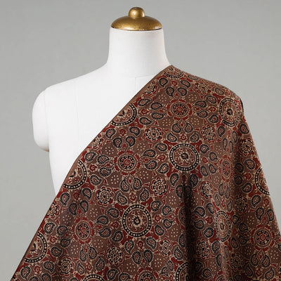 Brown - Geometrical Designs Block Print Cotton Ajrakh Fabric
