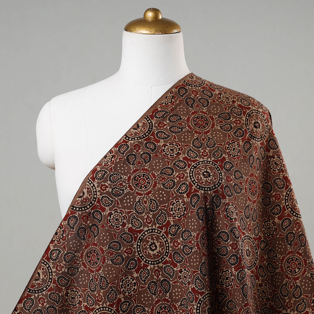 Brown - Geometrical Designs Block Print Cotton Ajrakh Fabric