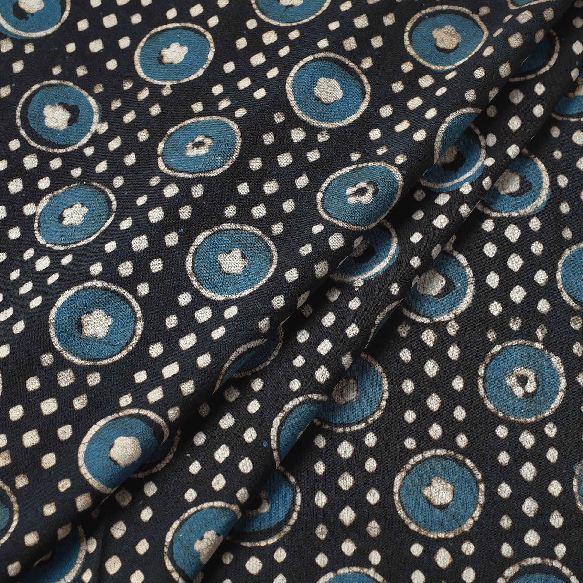 Black - Pipad Block Printed Cotton Fabric
