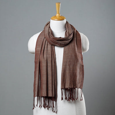 Brown - Mangalagiri Handloom Cotton Stole with Tassels