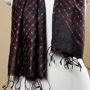 Black - Leheriya Tie-Dye Mothra Tussar Silk Handloom Stole with Tassels