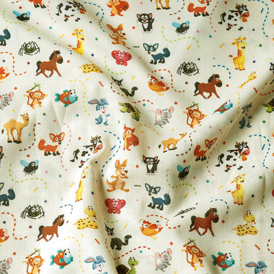 Beige - Cream Digital Printing Linen Fabric