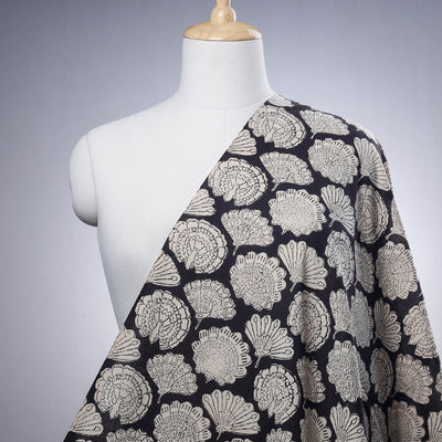 Brown - Beige Peacock Butta Bagru Block Print Cotton Fabric