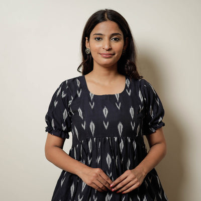 Black - Pochampally Ikat Cotton Top & Pyjama Night Suit Set 18