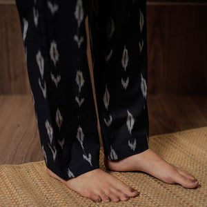 Black - Pochampally Ikat Cotton Top & Pyjama Night Suit Set 18