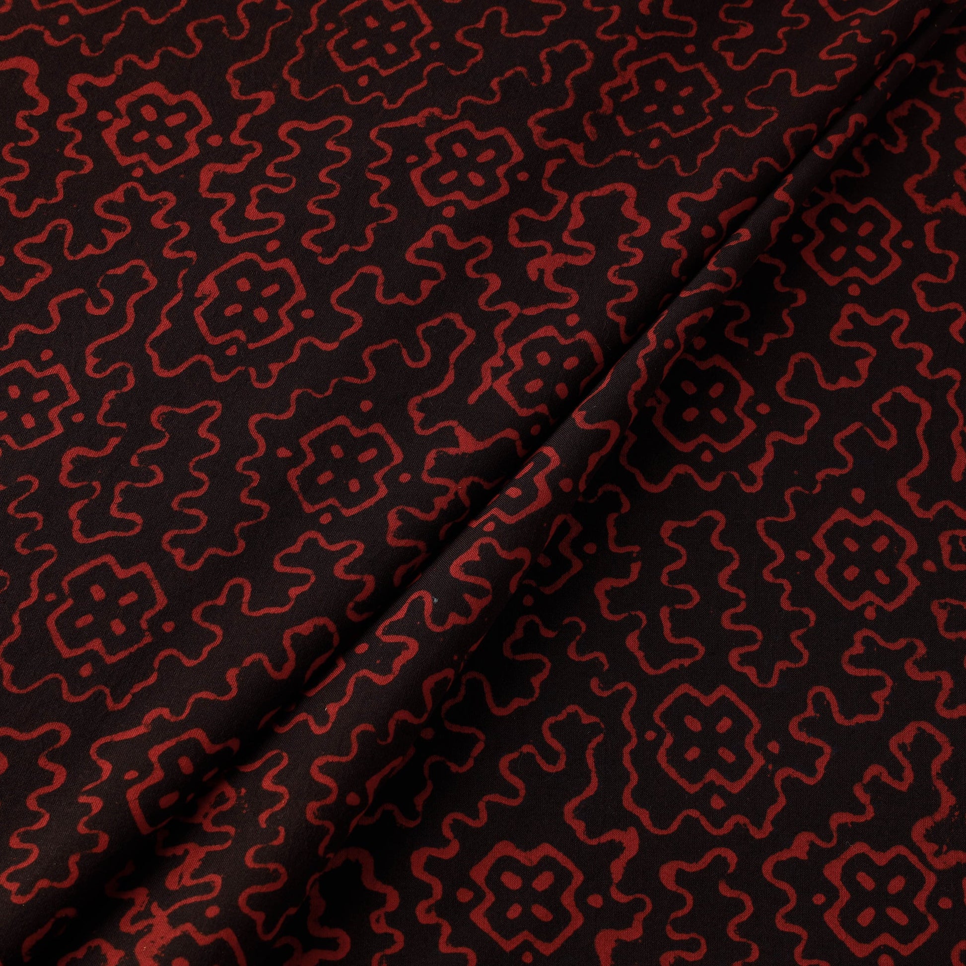 Black - Pipad Block Printed Cotton Fabric