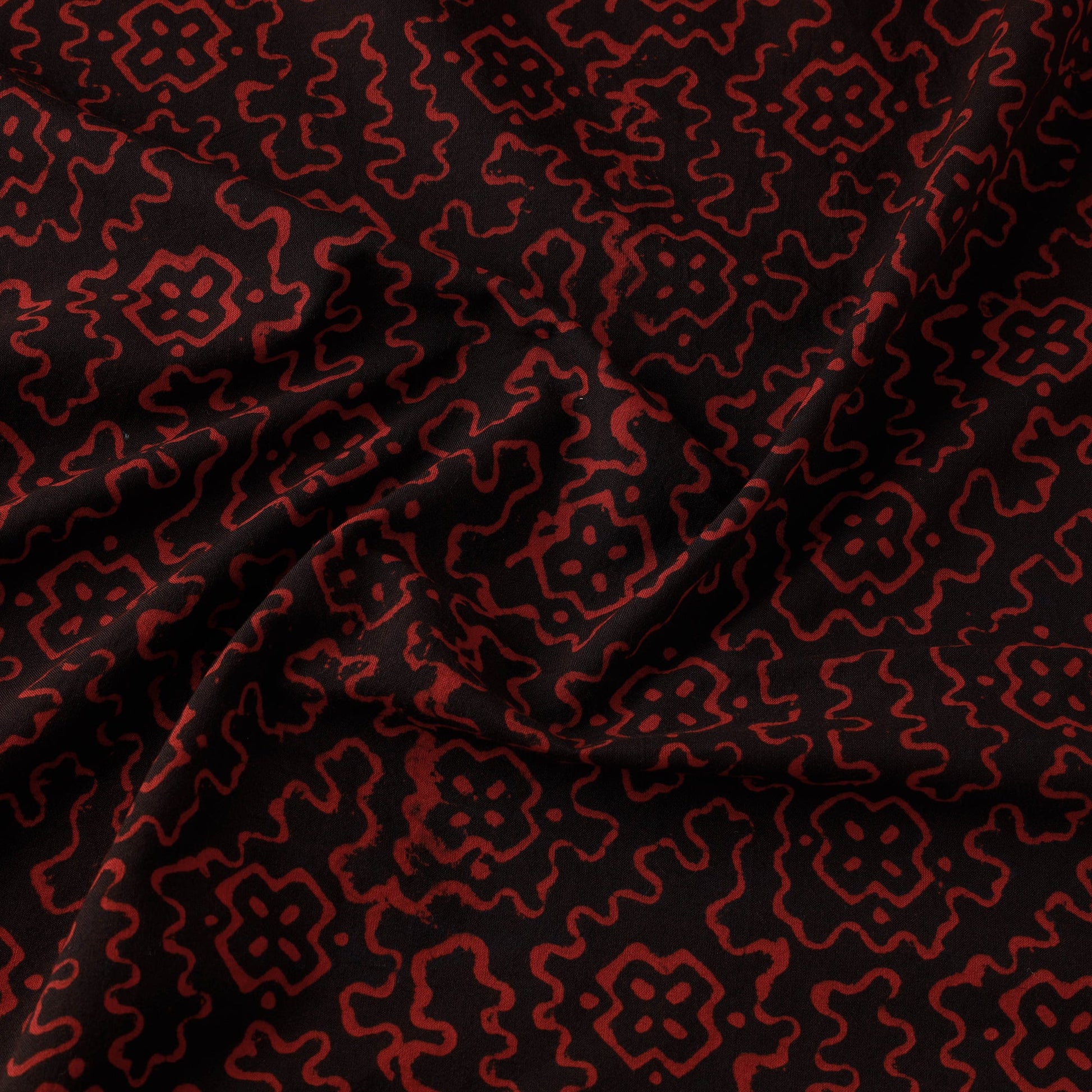 Black - Pipad Block Printed Cotton Fabric