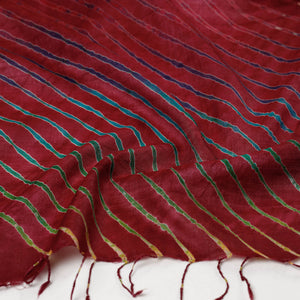 Brown - Multicolour Leheriya Tie-Dye Tussar Silk Handloom Stole with Tassels