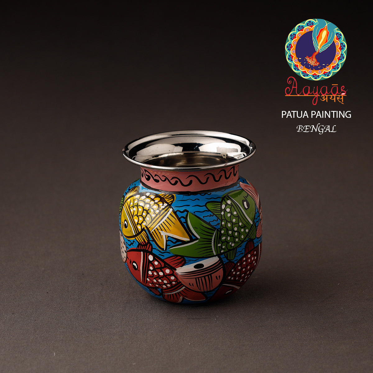 Bengal Patua Handpainted Stainless Steel Lota / Kalash / Container