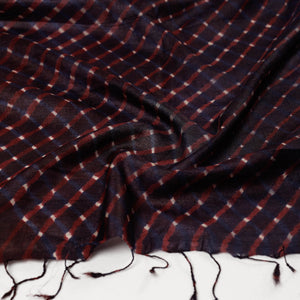 Black - Leheriya Tie-Dye Mothra Tussar Silk Handloom Stole with Tassels