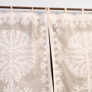 Beige - Tree Cutwork Cotton Barmer Applique Window Curtain