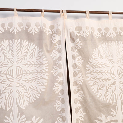 Beige - Tree Cutwork Cotton Barmer Applique Window Curtain