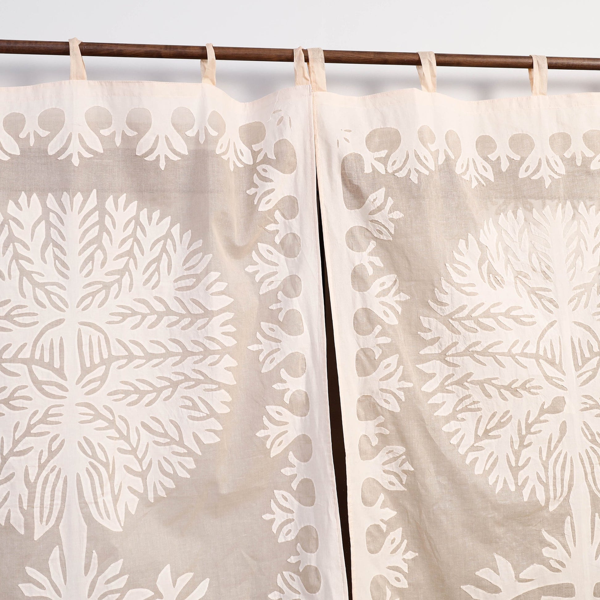 Beige - Tree Cutwork Cotton Barmer Applique Window Curtain