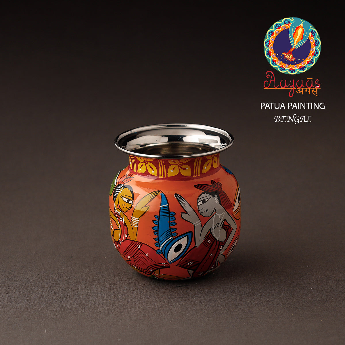 Bengal Patua Handpainted Stainless Steel Lota / Kalash / Container