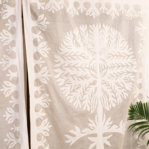 Beige - Tree Cutwork Cotton Barmer Applique Window Curtain