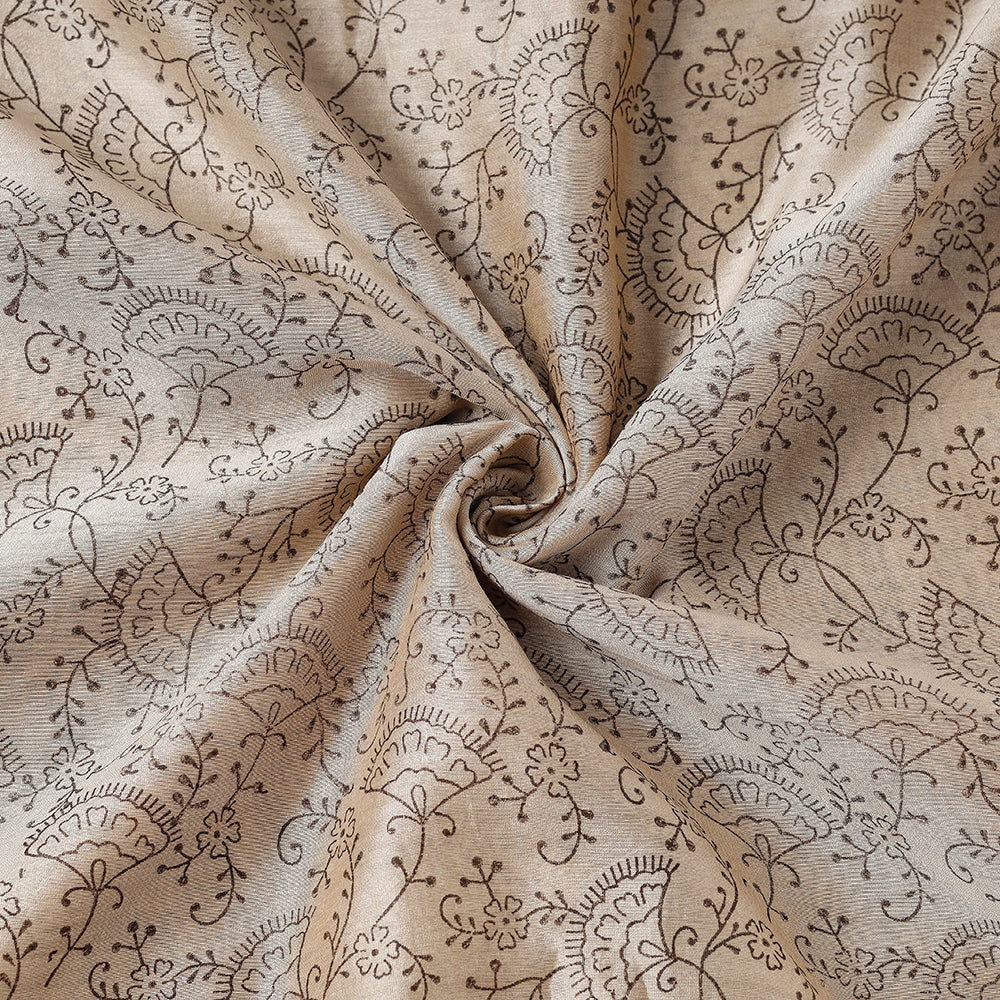Beige - Pedana Kalamkari Block Printing Chanderi Silk Fabric