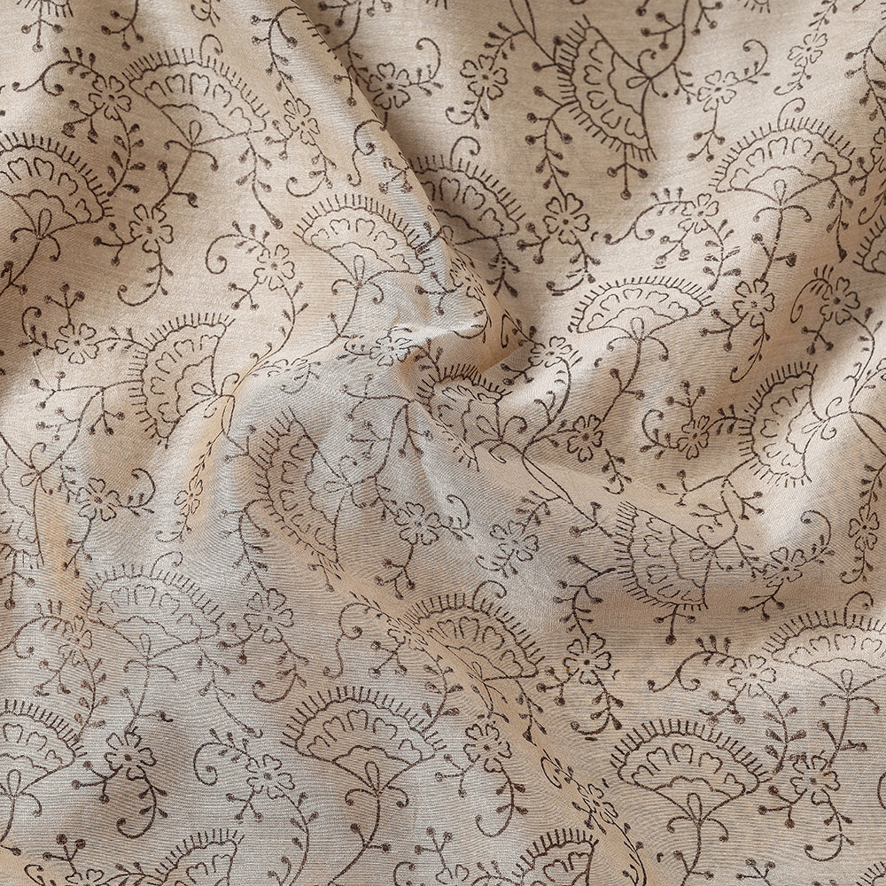 Beige - Pedana Kalamkari Block Printing Chanderi Silk Fabric