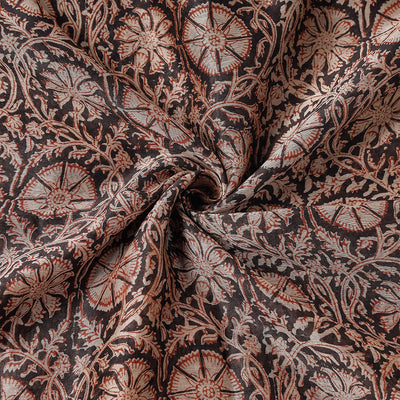Black - Pedana Kalamkari Block Printing Chanderi Silk Fabric