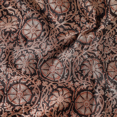 Black - Pedana Kalamkari Block Printing Chanderi Silk Fabric