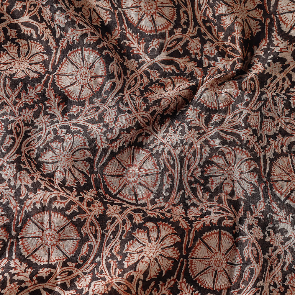 Black - Pedana Kalamkari Block Printing Chanderi Silk Fabric