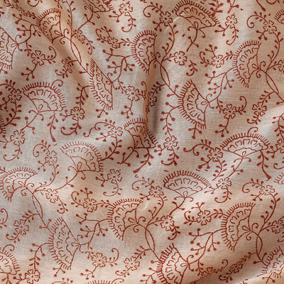 Brown - Pedana Kalamkari Block Printing Chanderi Silk Fabric