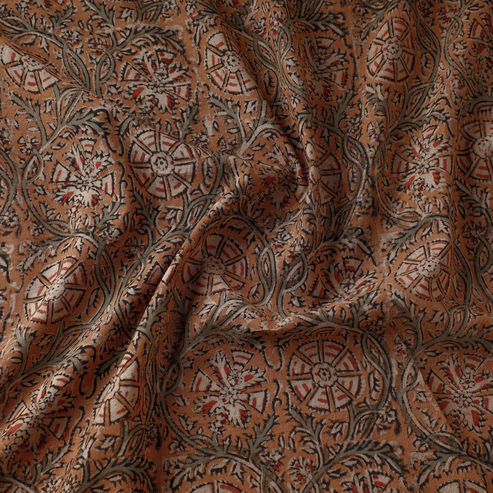 Brown - Kalamkari Block Printed Cotton Fabric